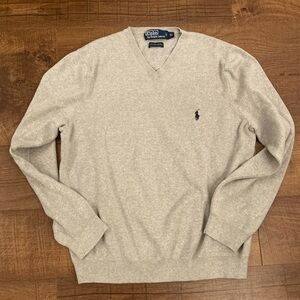 Polo by Ralph Lauren Classic V-Neck Sweater Gray Pima Cotton Preppy Men’s XL